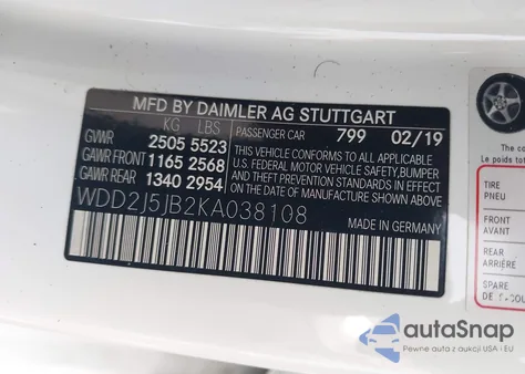 2019 Mercedes-Benz Cls 450 из США, поврежденный, VIN WDD2J5JB2KA038108